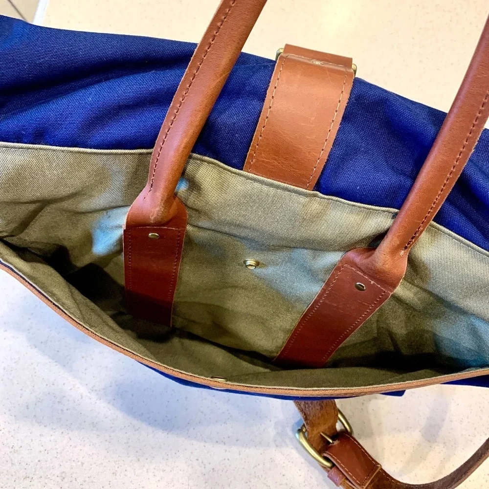 SWORD & PLOUGH Laptop Messenger Bag Blue Taupe Brown Leather Veteran USA Patriot